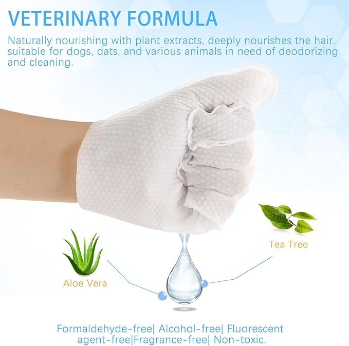18 PCS Unscented Extra Thick Pet Cleaning Wipes for Dogs & Cats,Dog Washing Bathing Deodorizing Grooming Gloves for Daily Care and Traveling with EDI Water, Tea Tree and Aloe Extract (18)