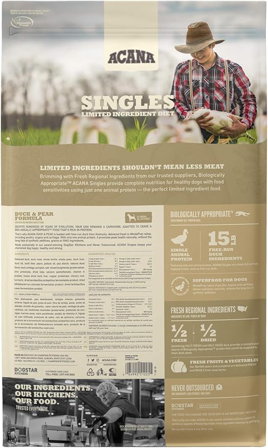ACANA Singles Limited Ingredient Dry Dog Food, Duck & Pear, Biologically Appropriate & Grain Free