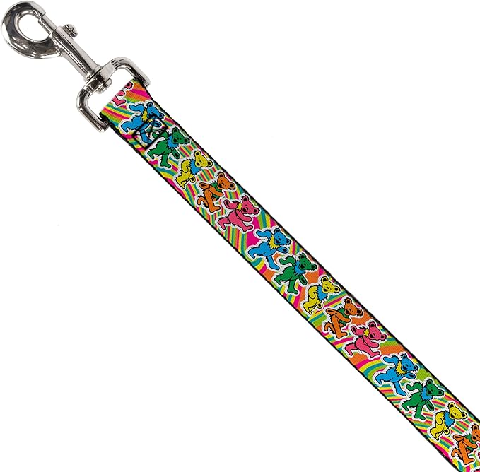 Grateful Dead Durable & Stylish Dog Leash with Snap Closure, Dancing Bears Swirl Multi Color, 4 Feet Long 1.0 Inch Wide