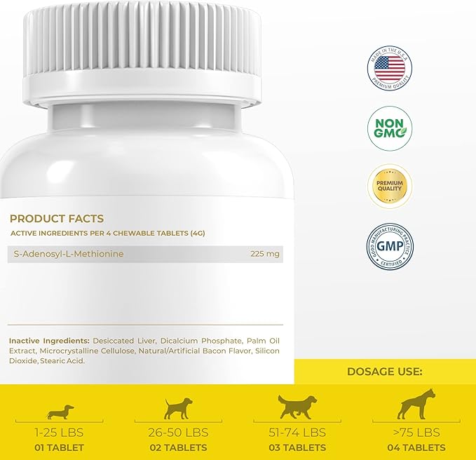 SAMe for Dogs - S-Adenosyl-L-Methionine, Liver Supplements for Dogs - Brain Supplement for Dogs, Promotes Cognitive Support, Liver Support Supplement