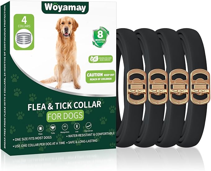 4 Pack Flea Collar for Dogs, Dog Flea and Tick Treatment, 8 Months Protection Flea and Tick Collar for Dogs, Waterproof Dog Flea Collar, Adjustable Collar Flea and Tick Prevention for Dogs,Black