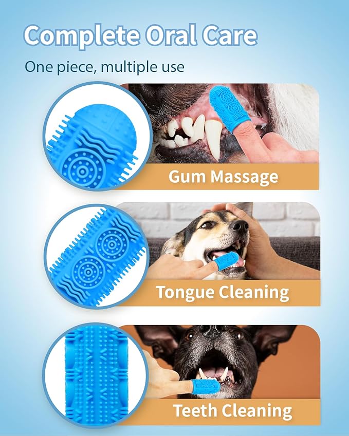 4 Pack Dog Toothbrush Kit, 360°Silicone Dog Finger Toothbrush for Gum Massage, Tongue Cleaning, Dog Tooth Brushing Kit with Storage Box, Pet Toothbrush for Dogs Cats Teeth Cleaning