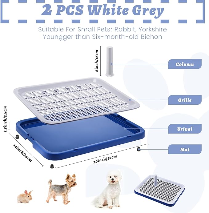 2 Pack Dog Potty Training Tray, Pee Pad Holder, Easy to Clean Puppy Pad Holder Tray with Diversion Column Nonslip Dog Pad Holders Heighten Dog Litter Box for Small Medium Pet (20"x14"x2")