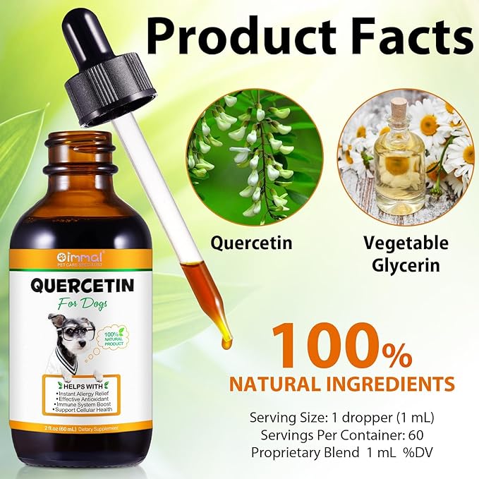 Quercetin for Dogs, Dog Quercetin with Vitamin C Supports Dogs Allergy Relief, Support Balanced Immune System, Pet Supplement Quercetin for Dog Allergies, Bacon Flavor - 1 Pack 60ml / 2.02oz