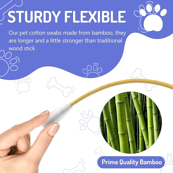 200pcs Large Cotton Swabs in Storage Box, 6 Inch Long Cotton Swabs with Bamboo Handle for Dogs - Professional Dog Ear Swabs, Big Cotton Swabs, Specially Designed for Dogs, Cleaning Solution
