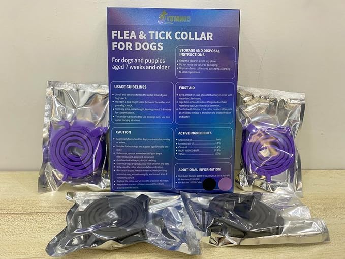 4 Pack Flea Collar for Dogs, Flea and Tick Collar for Dogs Puppies, 32 Months Flea and Tick Prevention for Dogs, Dog Flea Collar, Dog Flea and Tick Treatment-Black and Purple