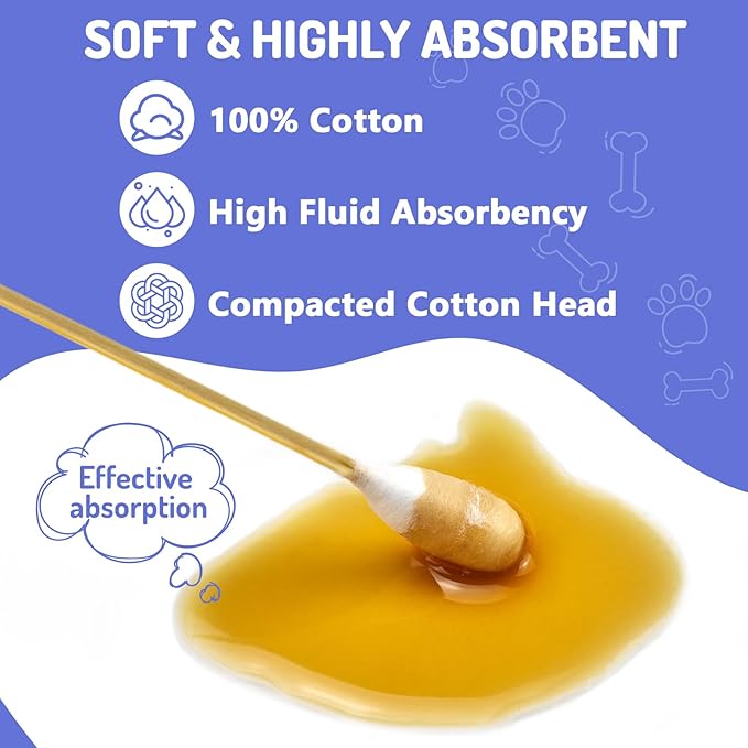 200pcs Large Cotton Swabs in Storage Box, 6 Inch Long Cotton Swabs with Bamboo Handle for Dogs - Professional Dog Ear Swabs, Big Cotton Swabs, Specially Designed for Dogs, Cleaning Solution