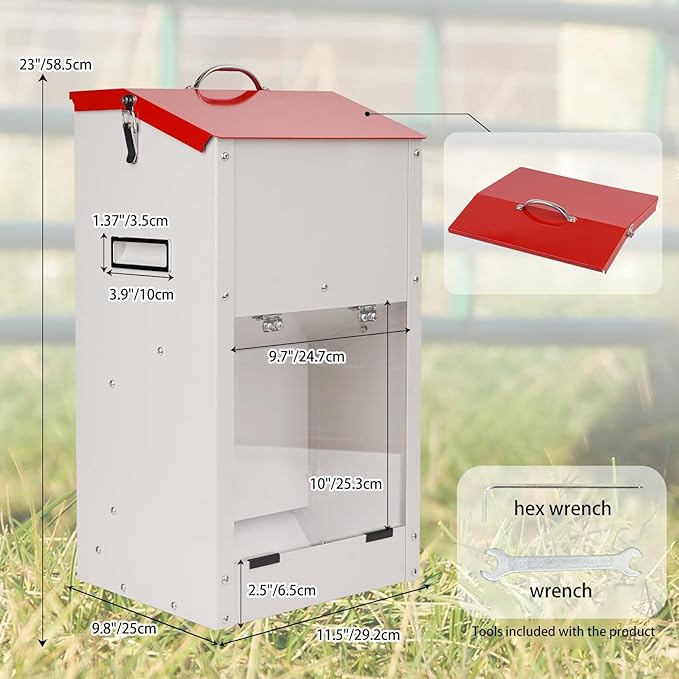 Large Automatic Dog Feeder with Handle, 25 Lbs Indoor and Outdoor Automatic Dog Food Dispenser Container Large Breed 11.5'' L X 9.8'' W X 23'' H Hanging Dog Auto Feeder for Large Dogs