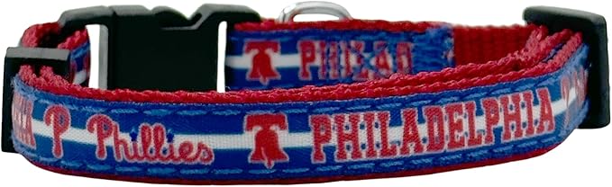 MLB CAT Collar Philadelphia Phillies Satin Cat Collar Baseball Team Collar for Dogs & Cats. A Shiny & Colorful Cat Collar with Ringing Bell Pendant