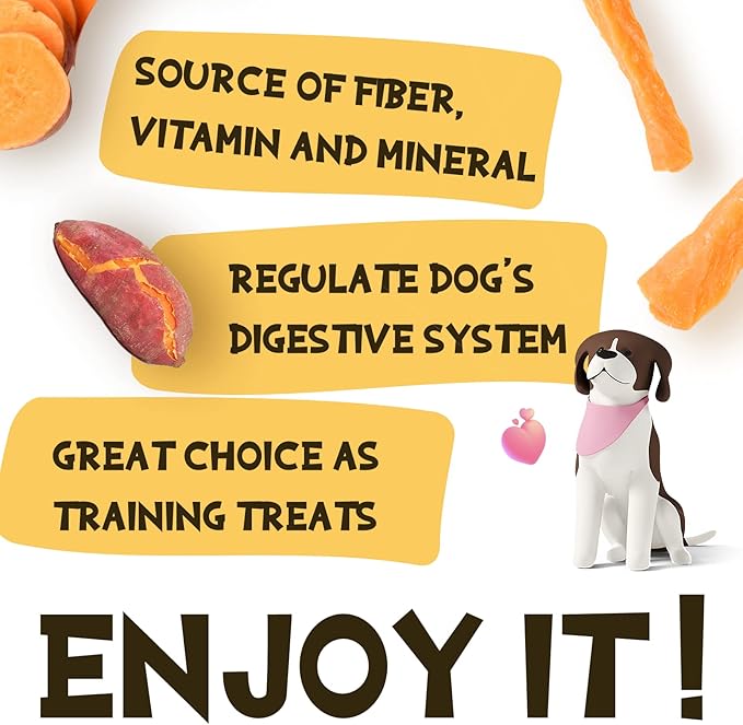 ASMPET Sweet Potato Dog Treats, Healthy Natural Low Fat Grain Free Treats, Gluten Free Vegetarian Snack Gift for Small Medium & Large Dogs, Vegan Dog Chews 10.6oz