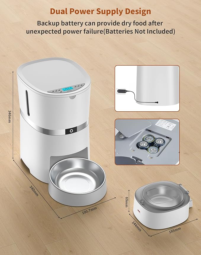 WellToBe Automatic Cat Feeder for Wet Food with Ice Pack and Freshness Dry Food Desiccant for Cats and Small Dogs, Timed Automatic Pet Feeder with Voice Recorder, 1-6 Meals Control, Dual Power Supply