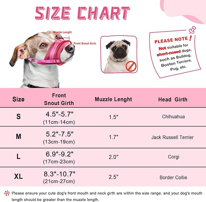 Dog Muzzle Soft Air Mesh Muzzle for Large Dogs, Adjustable Pet Muzzle for Small Medium Dogs to Drink Normally, Breathable Reflective Muzzle for Dogs to Prevent Biting Barking(Pink,L-8)