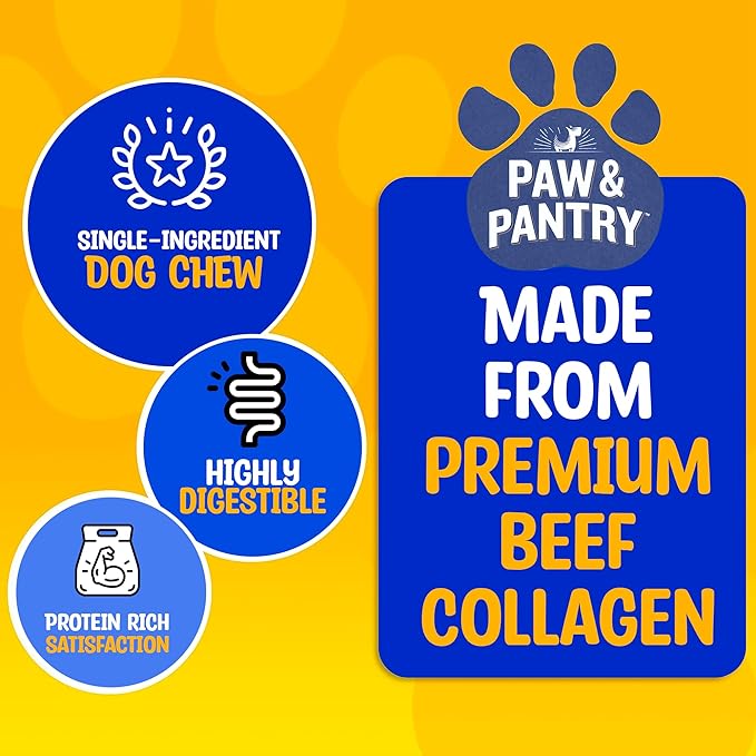 Paw & Pantry 12" Beef Collagen Sticks for Dogs (20 Pk) - Rawhide Free All Natural Collagen Chews for Dogs - Long Lasting Dog Collagen Sticks - Dog Treats Promote Hip, Joint, Skin, Coat, Dental Health