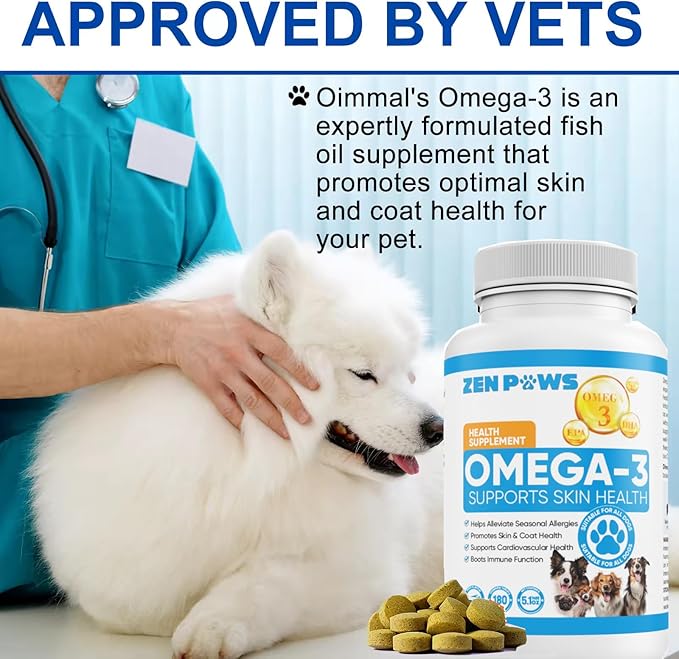 Omega 3 Fish Oil for Dogs - 180 Count Tablet Treats – Helps Shedding, Skin Allergy, Itch and Dry Skin Relief, Hot Spots - Joint Health - Skin and Coat Supplement - Salmon Oil - Duck Flavor