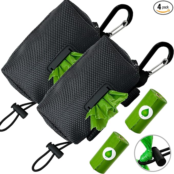 Dog Poop Bag Holder, 2 Pack Poop Bag Holder for Leash, CAKOVANO Pet Waste Bag Dispenser Dog Bag Holder Leash Attachment, Poop Bag Dispenser with Carabiner Clip with 2 Rolls of Poop Bags