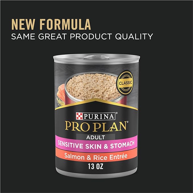 Purina Pro Plan Sensitive Skin and Stomach Wet Dog Food Pate Salmon and Rice Entree - (Pack of 12) 13 Oz. Cans