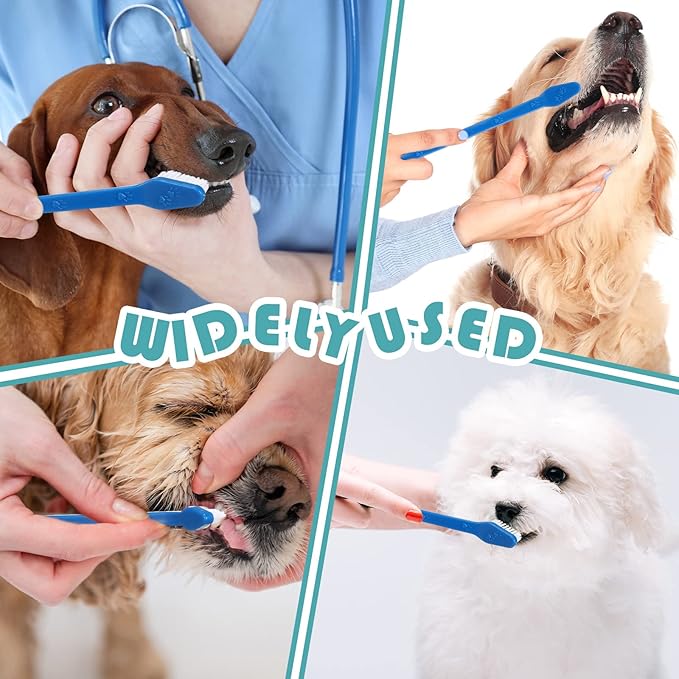 Gerrii 200 Pcs Dog Toothbrush Double Headed Dog Pet Toothbrush Long Handle Dog Tooth Brushing Kit Soft Bristles Pet Toothbrush for Dogs Cat and Most Pets Teeth Cleaning Dental Oral(Blue)