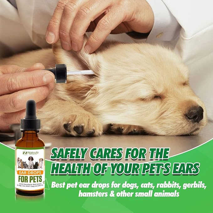 Natural Ear Cleaner for Dogs, Cats, Kitten, Puppy – Gentle Cleansing Ear Wash Solution Mite Infection & Yeast Treatment for Pets – Drying, Healing Medicinal Ear Cleaning Drops Made in USA