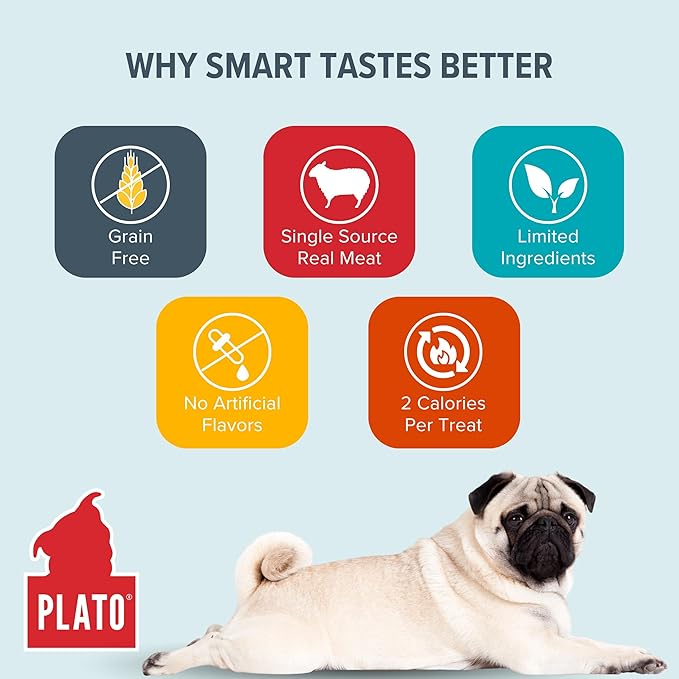 PLATO Pet Treats Air Dried Small Bites Dog Treats, Natural Bite Sized Real Meat & Lamb, Grain Free & High Protein, Made in The USA, 2.5oz