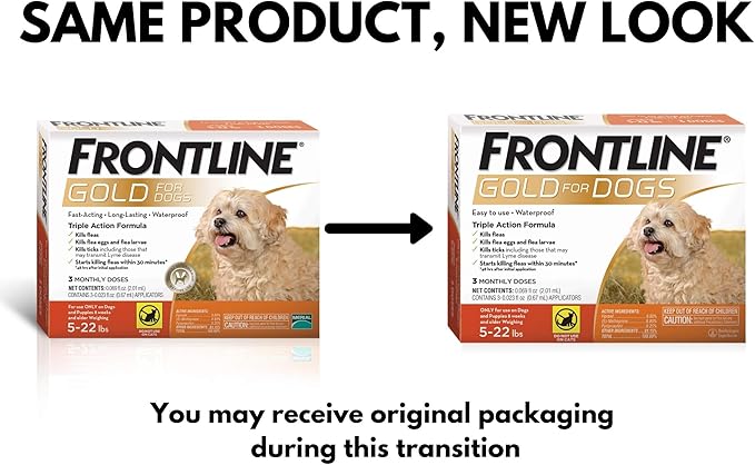 Frontline Gold Flea & Tick Treatment for Small Dogs Up to 5 to 22 lbs., Pack of 3
