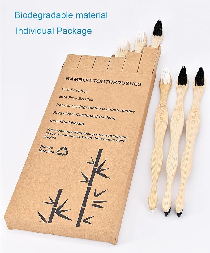 Dog Toothbrush,Pets Bamboo Tooth Brush Double-Sided Small & Large Head Toothbrushes for Dogs Cats,Biodegradable Eco-Friendly Teeth Cleaning Tool (Black 6 Pack)
