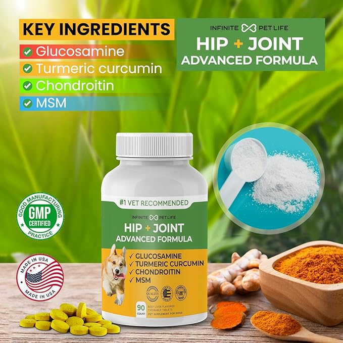 Advanced Hip & Joint Formula - 90 Mobility & Pain Relief Dog Chews - Glucosamine, Chondroitin, MSM, & Turmeric for Superior Joint Health