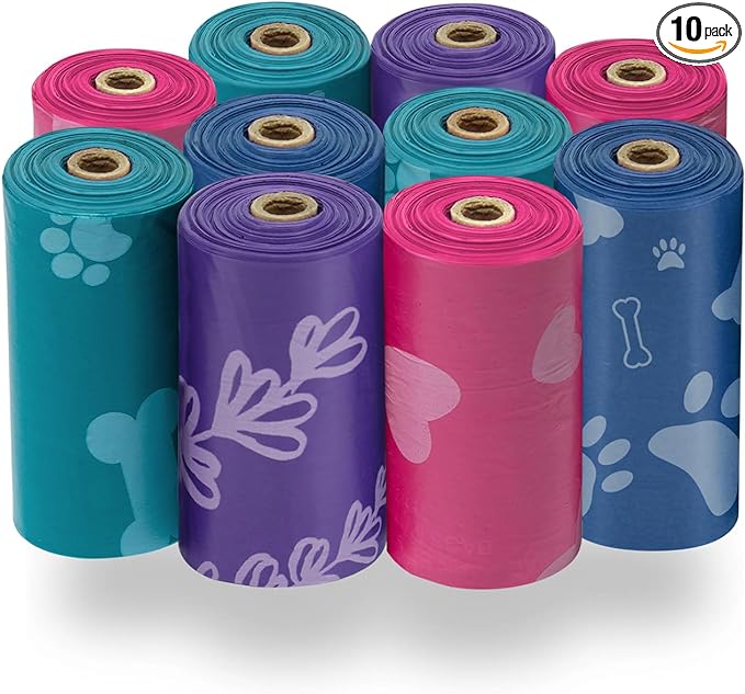 Best Pet Supplies Dog Poop Bags for Waste (150 Bags) Refuse Cleanup, Doggy Roll Replacements for Outdoor Puppy Walking and Travel, Leak Proof and Tear Resistant, Thick Plastic - Assorted Colors