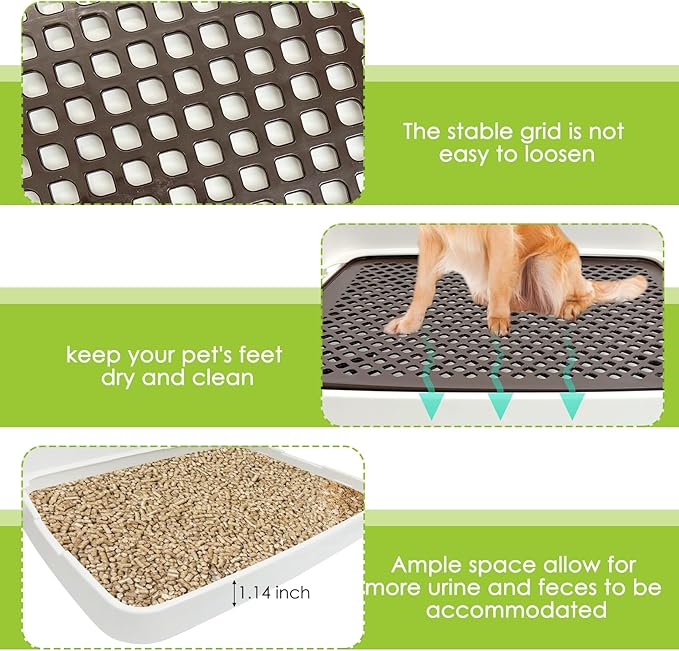 Hamiledyi Dog Potty Tray, Pet Dog Pee Pad Holder, 19"x14" Puppy Training Pad Holder Dog Toilet Pad Mesh Training Toilet Portable Dog Litter Box for Small and Medium Dogs, Puddy,Bunny, Cats (Brown)