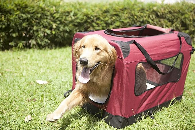 2PET Foldable Dog Crate - Soft, Easy to Fold & Carry Dog Crate for Indoor & Outdoor Use - Comfy Dog Home & Dog Travel Crate - Strong Steel Frame, Washable Fabric Cover, Frontal Zipper XL Red