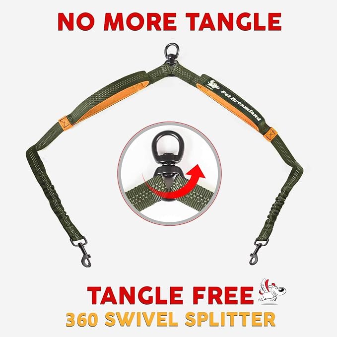 Exquisite Two Dog Leash Splitter | Double Dog Leash for Large Dogs Heavy Duty | No Tangle 2 Dog Leash Coupler | Dual Dog Leash Attachment | Retractable Dual Leashes for 2 Dogs