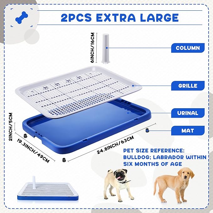 2 Pack Dog Potty Training Tray, Pee Pad Holder, Easy to Clean Puppy Pad Holder Tray with Diversion Column Nonslip Dog Pad Holders Heighten Dog Litter Box for Small Medium Pet (25.6"x19.3"x2")