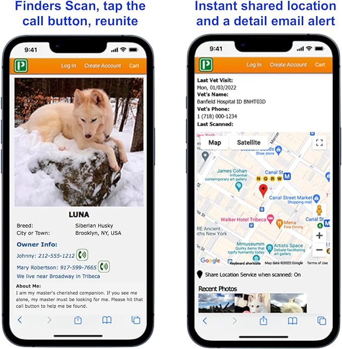 Advanced QR Code Pet ID Tags for Small to Medium Dogs and Cats: Online Pet Profile & Instant Scan Location Email Alert(Lux Black Mini)