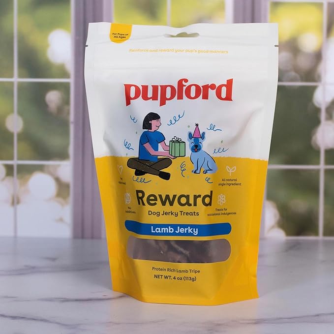 Pupford Lamb Jerky Treats for Dogs for Large & Small Dogs of All Ages | Made in USA, 100% Real Meat & No Fillers | Dogs Love These Tasty Dog Snacks (Lamb 7 oz)