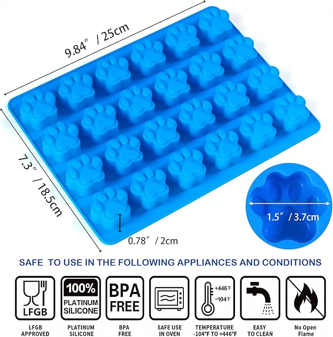 4Pcs Puppy Dog Paw Bone Silicone Mold for dog treats, Non-Stick Food Grade Silicone Molds for frozen treats, Baking Mold for Jelly, Candy, Chocolate,Ice Cube, Dog Snack Biscuits