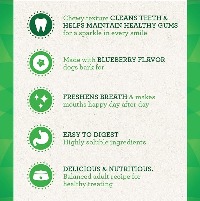 Greenies Large Natural Dental Care Dog Treats Blueberry Flavor, 12 oz. Pack (12 Treats)