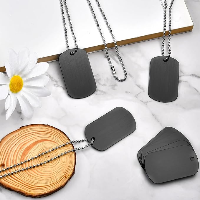 200Pcs Military Dog Tags, Rectangle Blank Metal Stamping Tags Set Including 100Pcs Aluminum Blank Dog Tags 100Pcs Ball Steel Chains Personalized Pets Tags for DIY Decorative Craft (Black)
