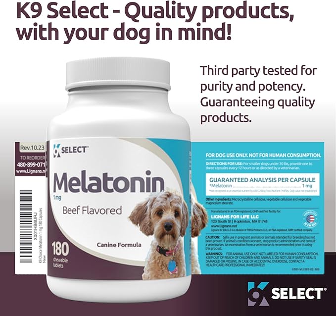 Melatonin for Dogs, 1 mg - 180 Beef Flavored Chewable Tablets - Dog Melatonin for Smaller Breeds - Gentle Well-being Enhancer - Healthy, Tasty Dog Treats That Promote Overall Health