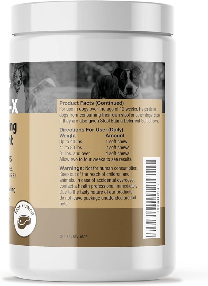 Deter-X Dog Poop Eating Deterrent - Chew Treats for Poo Eating Prevention - Yucca, Parsley, Chamomile, Digestive Enzymes, Prebiotics, Probiotics for Dogs - Puppy & Dog Stuff - 60 Bites