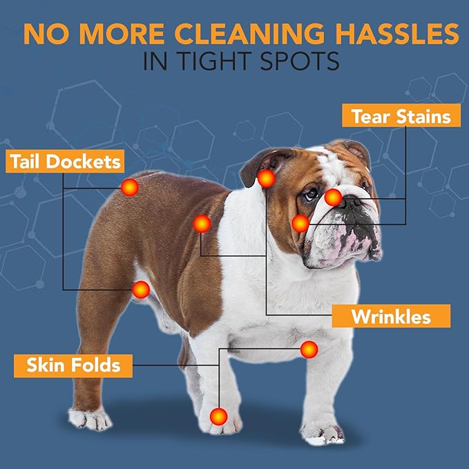 NOVEHA Wrinkle XL Wipes for Dogs | Wrinkle Wipes for Bulldog, French Bulldog, Pug, English Bulldog – Wipes for Multiple Areas Removes Dirt, Wrinkles, Folds, Tear Stain, Tail Pockets & Paws (120 Wipes)