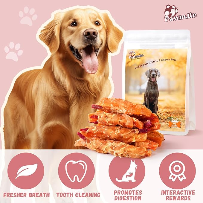 Dog Treats, Double Sweet Potato Chicken Jerky Wrapps Healthy Rawhide Free Dog Treats Chicken Jerky Low Fat High Protein Dog Snacks Chewy for Small Medium Large Dogs 10.58 OZ…