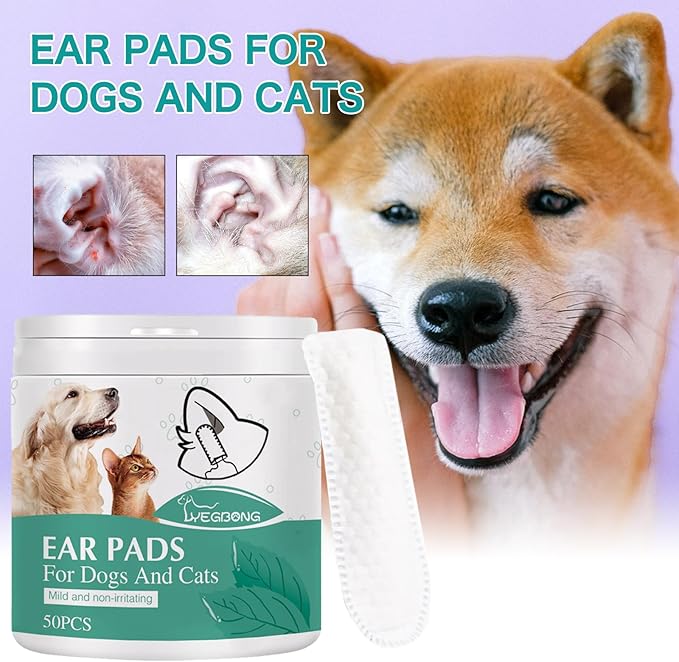Ear Finger Wipes for Dogs & Cats - Gently Remove Ear Wax, Debris Sooths Relieve Ear - 50 Count