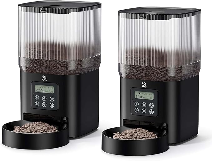 Automatic Cat Food Dispenser, 2 Packs 5L Automatic Dog Feeder Programmable Control 1-6 Meals Per Day, Automatic Pet Feeder for Cats and Dogs, 10s Voice Recorder & Dual Power Supply