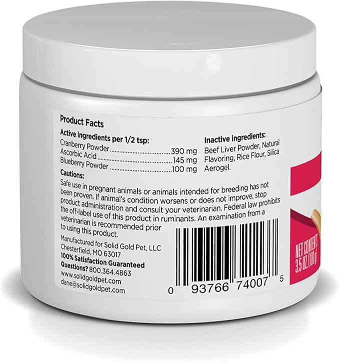 Solid Gold Cranberry Supplement for Dogs & Cats for Urinary Tract Health - Berry Balance UTI + Bladder + Kidney Support for Cats and Dogs with Antioxidants - Cranberry Powder - 3.5 oz