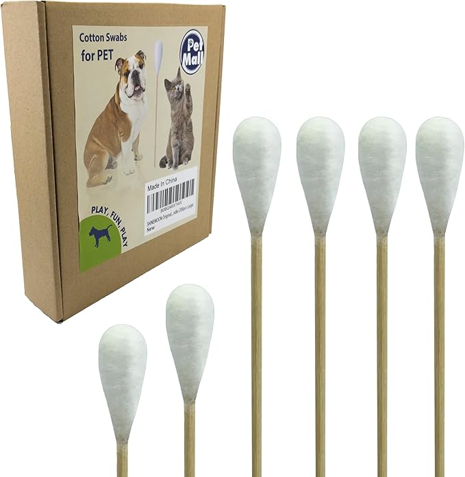 Original Big Cotton Buds for Pets – Premium Cat and Dog Ear Cleaner Cotton Swabs – Soft, Absorbent Cleaning Ear Bud with Long 6 Inch Wood Handle (200pcs Large)