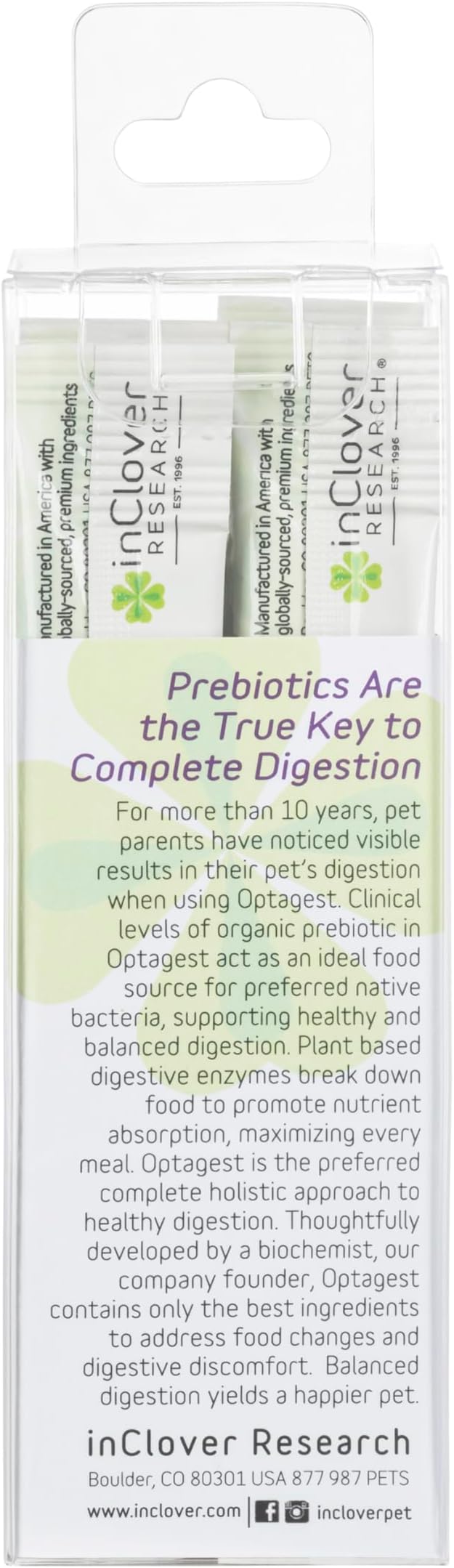 In Clover Optagest Organic Prebiotic and Natural Enzyme Powder for Healthy Stools and Less Gas, Without Foreign Probiotics. Immune Support and Digestive Enzymes for Dogs and Cats, 7sticks