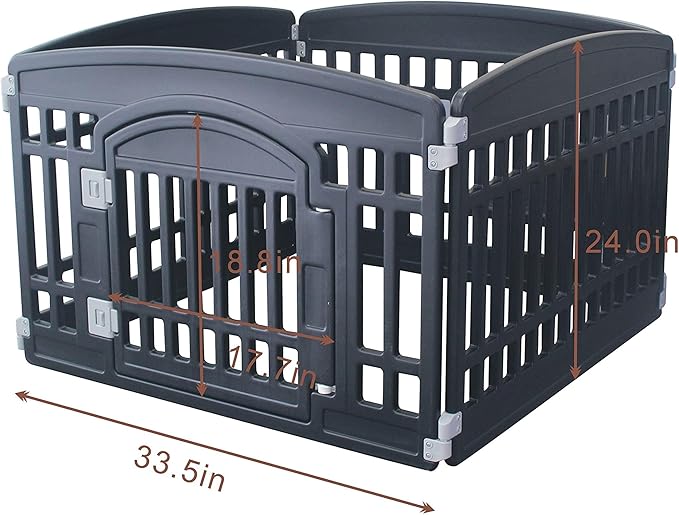 Pet Playpen with Mesh Fabric Top Cover Foldable Gate for Dogs Heavy Plastic Puppy Exercise Pen Small Pets Fence Puppies Folding Cage 4 Panels for Puppies and Small Dogs House Black (33.5x33.5 Inches)