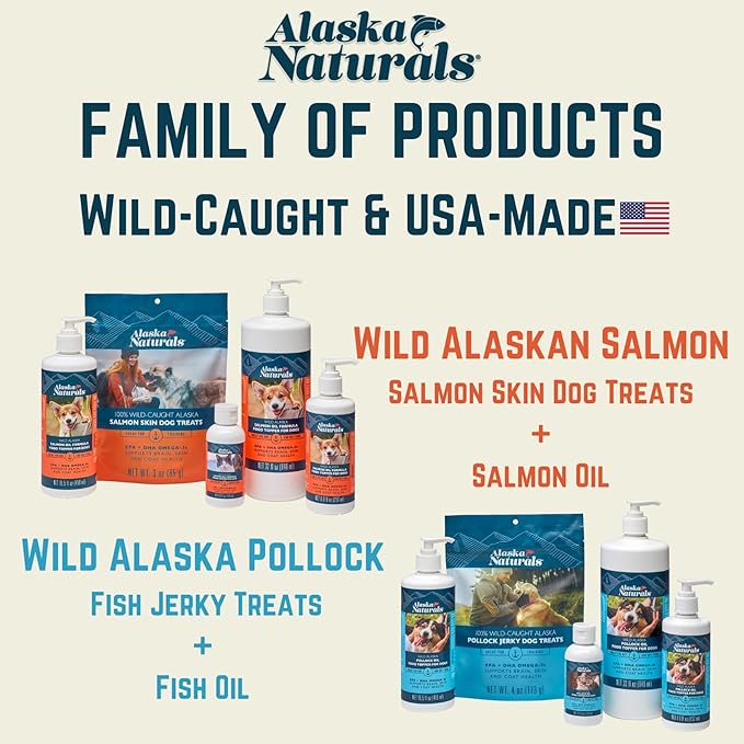 Sustainable Wild Alaskan Fish Oil for Dogs Skin and Coat – EPA + DHA Omega 3 Oil - Fatty Acids Dog Supplements - Support Fur Coat and Brain Health - Natural Liquid Food Topper for Pets – 15.5 oz. Pump
