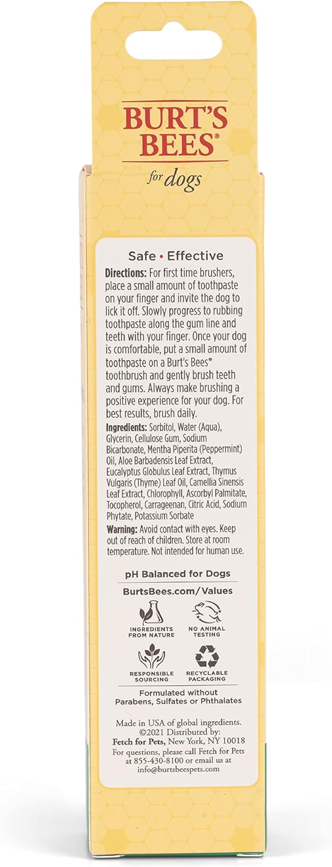 Burt's Bees for Pets Toothpaste with Honeysuckle and Peppermint Oil, in Fresh Mint Flavor - Dog Toothpaste Mint Flavor with 99.5% Naturally Derived Formula, Best Dog Toothpaste, 2.5 oz
