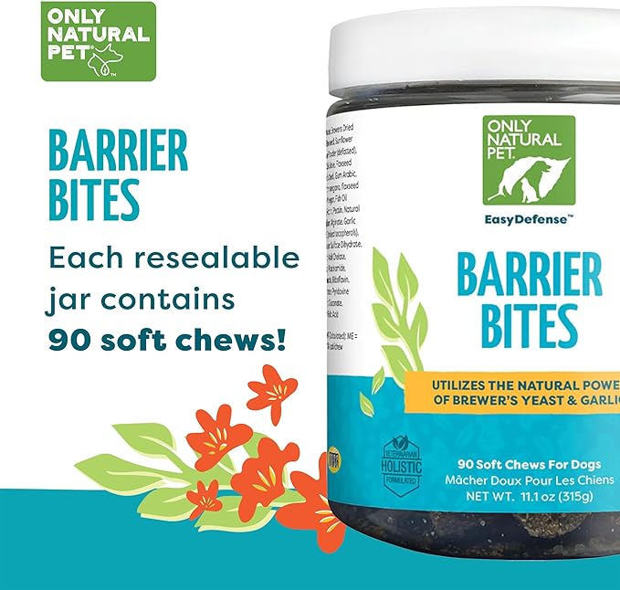 Only Natural Pet EasyDefense Barrier Bites Soft Flea Chews for Dogs - First Line of Defense Againts Fleas & Ticks, Boosts Immune System and Healthy Skin & Coat - (90 Bacon Flavored Soft Chews) 2 Pack