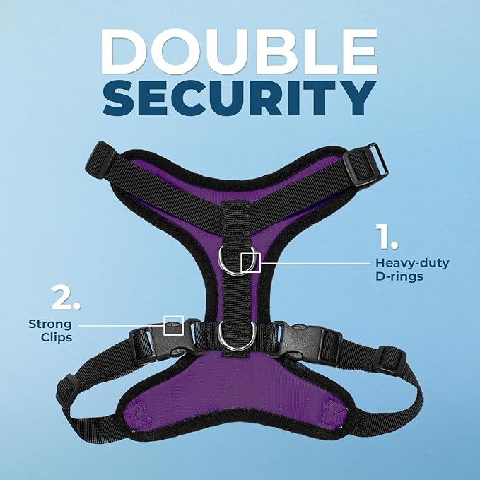 Voyager Step-in Lock Dog Harness w Reflective Dog Leash Combo Set with Neoprene Handle 5ft - Supports Small, Medium and Large Breed Puppies/Cats by Best Pet Supplies - Purple/Black Trim, L